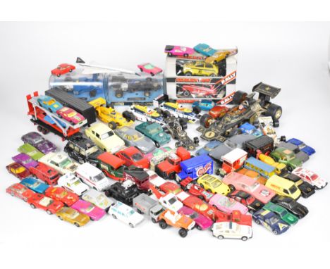 Seven vintage Scalextric slot racing cars to include Formula 1 and Rally examples, some in original boxes, together with a co