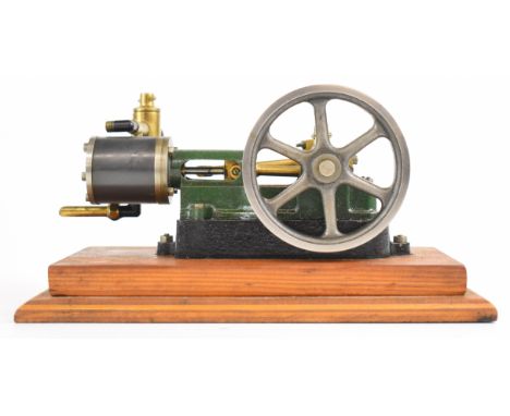 Stuart 10H live steam single cylinder engine with displacement lubricator and drip oilers to the main bearings, on wooden bas