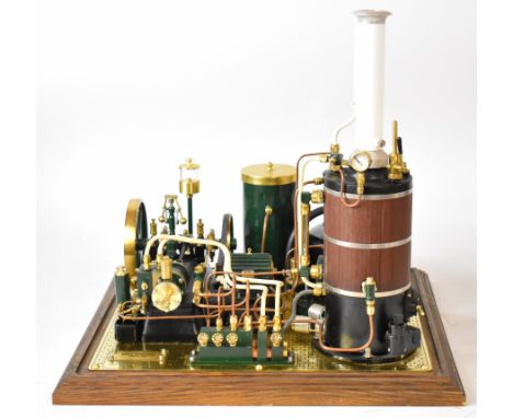 Vision engineering live steam plant, serial number 0122, on display base, comprising single cylinder engine with dummy govern