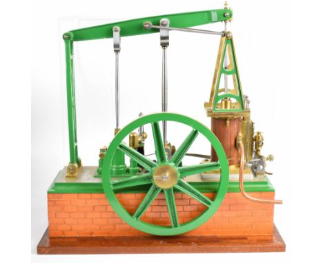 Large grasshopper style live steam beam engine with displacement lubricator, spoked flywheel water pump and dummy governor, o