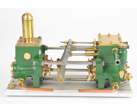 Southworth live steam model twin cylinder duplex water pump, with drain cocks on steam cylinders, displacement lubricator and