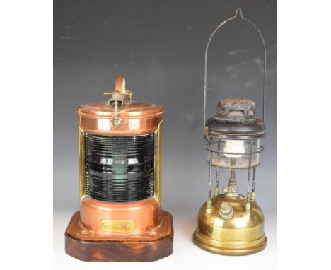 Electric ship's style lamp impressed 'Stern 400' and a vintage Tilley lamp, tallest 35cm&nbsp;