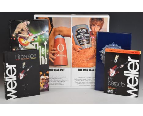 Five Indie/Rock/Mod interest collectibles comprising The Who box set of two 7" singles, five inserts, two posters, sticker, b