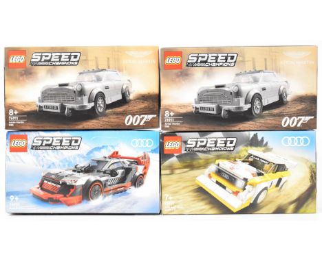 Four Lego Speed Champions sets comprising two James Bond 007 Aston Martin DB5 76911, Audi S1 e-Tron Quattro 76921 and and 198