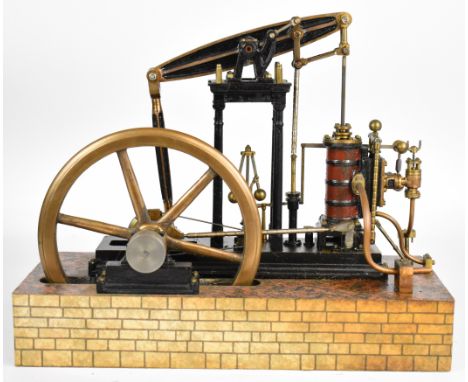 Tubal Cain Mary live steam beam engine with spoked flywheel, feed water pump and working governor, on faux brick base, overal
