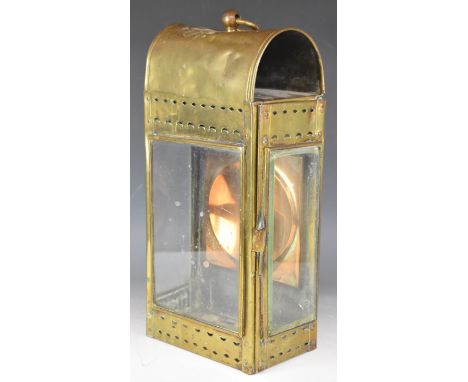 Brass ship's lamp, likely for use on deck or in a cabin, overall height 45cm