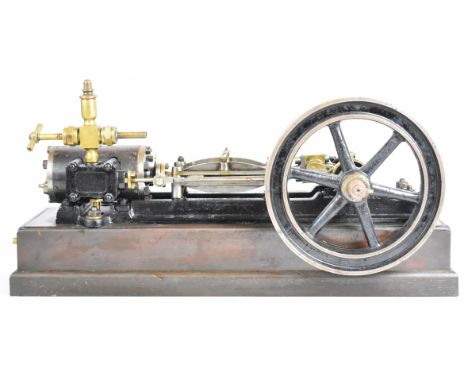 Large Victorian or early 20th century single cylinder live steam workshop or mill engine, with 24cm spoked flywheel, flip top