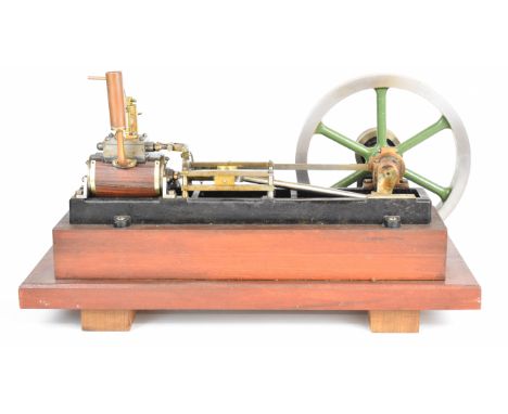 Stuart Victoria live steam single cylinder mill engine with displacement lubricator, on wooden base with space for a dynamo o