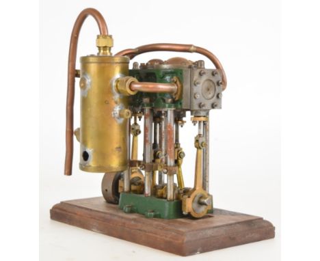 Stuart compound launch live steam engine with solid flywheel, displacement lubricator, exhaust steam separator and cylinder d