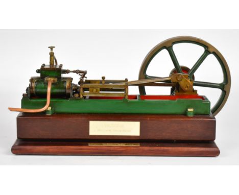 Stuart Victoria live steam single cylinder mill engine, on wooden base, overall length 40cm