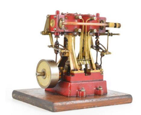 Stuart D10 twin cylinder live steam engine with solid flywheel, Stephenson's link reversing gear and cylinder drain cocks, on