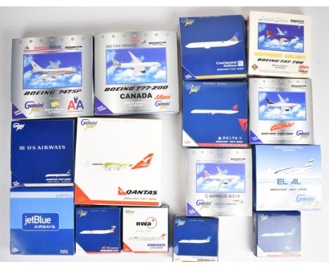 Fifteen Gemini Jets 1:400 scale diecast model aeroplanes to include Southwest Airlines 737-700, Continental Airlines 737-900,