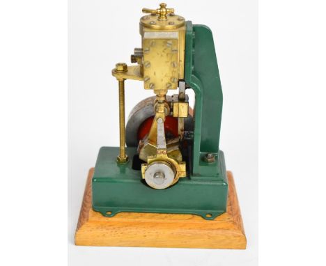 Vertical single cylinder live steam engine with single cylinder drain cock, counterbalanced crank and solid flywheel, height 