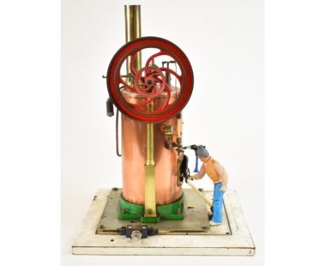 Radiquet French late 19th century coal fired vertical boilered single cylinder live steam stationary engine, the riveted copp