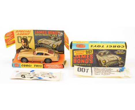 Corgi Toys diecast model James Bond 007 Aston Martin DB5 with gold body, red interior, spoked hubs and bandit passenger, 261,