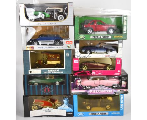 Ten 1:18 scale diecast model cars to include Ertl, Polistil, Eagle Collectibles, Sun Star, Anson and UT Models, all in origin