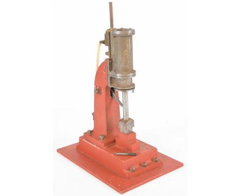 Part built Stuart live steam forge hammer, with side lever control, on wooden base, overall height 30.5cm