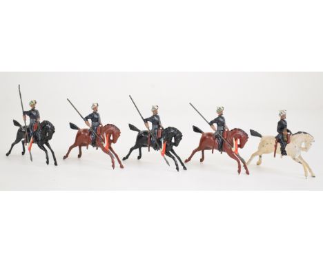 Britains 16th Light Cavalry 2nd Madras Lancers, set number 64, comprising five mounted painted metal soldiers in dark blue ja