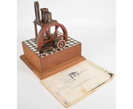 Part built Stuart James Coombes single cylinder live steam engine, with spoked flywheel, together with drawings