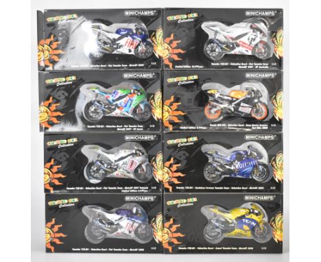 Eight Paul's Model Art Minichamps 'Valentino Rossi Collection' 1:12 scale diecast model Yamaha MotoGP motorbikes, all in orig