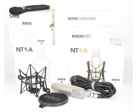 Rode NT1-A Studio Condenser Microphone with shock mount and detachable pop filter, 48v phantom power, in original box.
