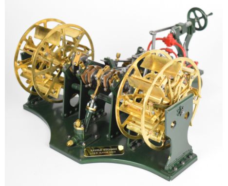 John Clarke live steam twin cylinder diagonal paddle marine engine, having handwheel operated Stephenson's link valve gear an