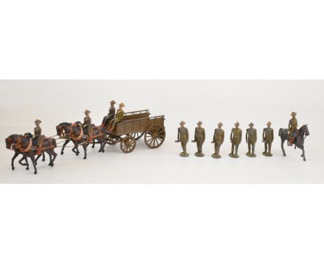 Britains for C.F. Eckhardt (CFE) Army Supply Column four horse wagon with mounted riders, seated drivers and escort, on oval 