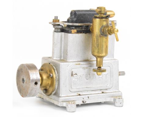 Stuart Star twin cylinder enclosed live steam engine, with aluminum crankcase, turned solid flywheel and displacement lubrica