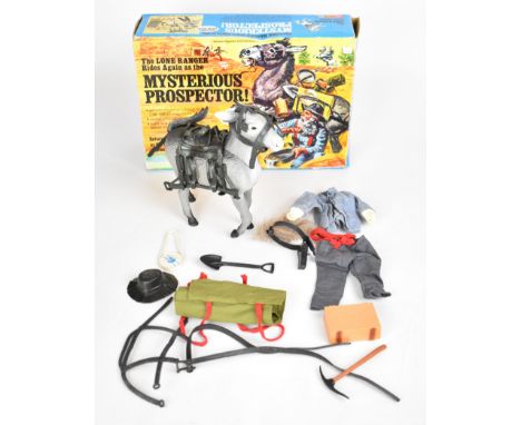 Marx Toys 'The Lone Ranger-Mysterious Prospector' action figure playset including pack mule, disguise, pick axe, shovel, supp