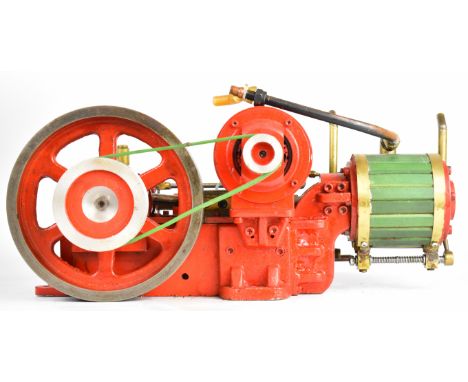 Large single cylinder live steam workshop or similar engine with 19.5cm spoked flywheel, eccentric driven feed pump, displace
