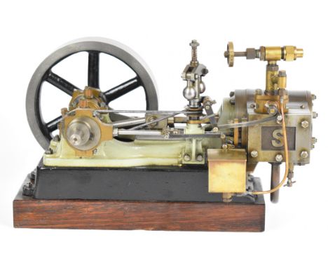 John Bertinat Stuart No 9 live steam single cylinder engine with governor, ratchet lubricator, oil cups to main bearings, tri
