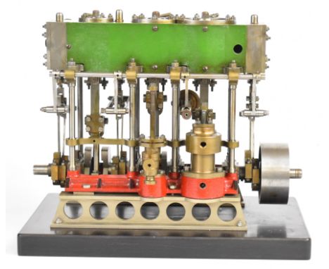 Stuart triple expansion live steam marine engine with drain cocks to all cylinders, displacement lubricator, wheel operated S