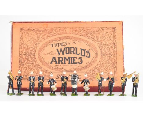 Britains Band of the Royal Marines, set number 1291, comprising twelve painted metal marching musicians to include drums, cym