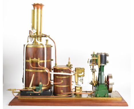 Stuart No 4 or similar live steam plant comprising engine with 11cm spoked flywheel, Stephenson's link reversing gear, Southw