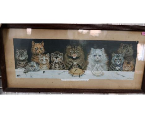 A Louis Wain colour print, What we are About to Receive, 6.5ins x 20ins