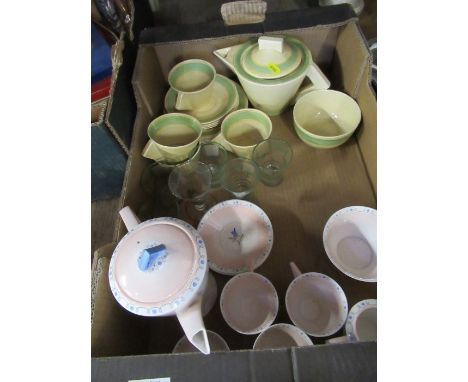 A Shelley porcelain part coffee set, together with another Art Deco style coffee set and art Deco style glasses