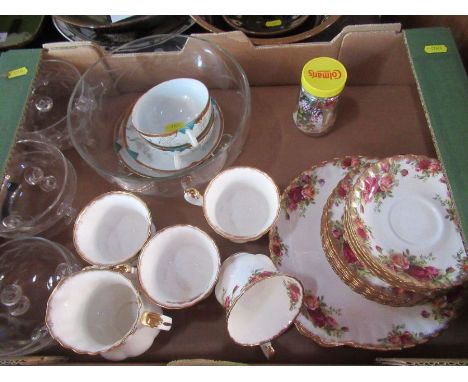 A Royal Albert Old Country Rose part tea service, together with various other china and glass