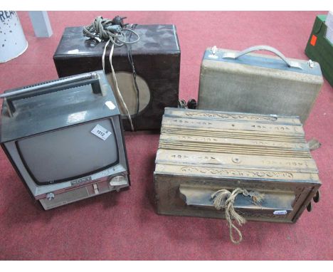 Sony Portable TV 9-306UB. Pye Cambridge radio, speaker, accordion. (4).