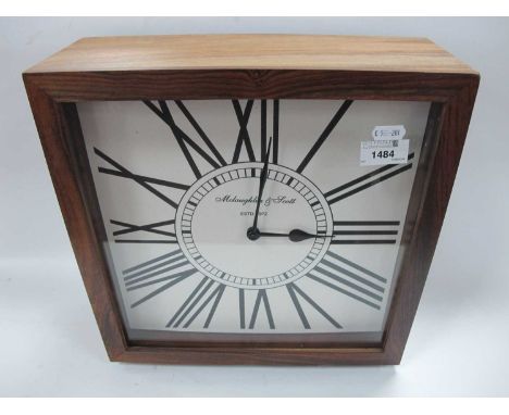 McLaughlin-Scott Hardwood Cased White Dial Mantel Clock, 38 x 34cm.