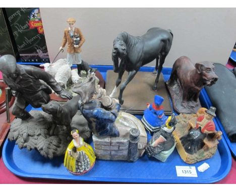 Black Matt Horse, ceramic smuggler, TM 58 'Out with a Gun', etc:- One Tray.