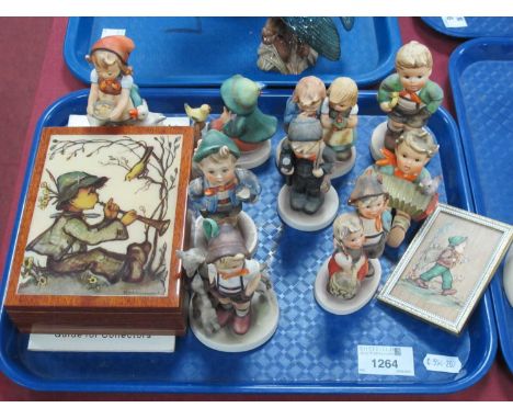 Geobel, Hummel Figurines of Children, Singing Lesson, Be Patient, musical box etc:- One Tray.