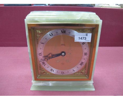 Elliott Clock for Burrell Sheffield, green onyx case, black Roman numerals, to silvered chapter ring, 21.5cm high 19cm wide.