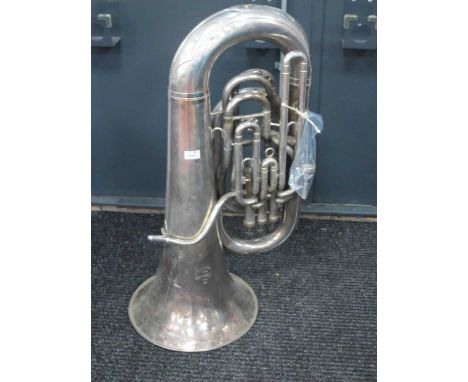 Tuba, New Standard F.B Made by Besson, silver plated. 602841, 86cm high (dints noticed) with Denis Wick mouthpiece