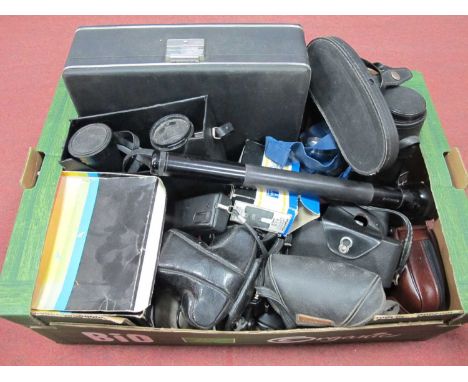 Cameras - Praktica MTL3, Chinon CM4, Polaroid, Chinon Reflex 1000 SR. Binoculars, mag-lite:- One Box.