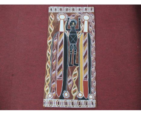 Attr to Binyinyuwuy (1928 -82 Ramingining Born), Morning Star Ritual, original painting on bark, Queensland Aboriginal creati