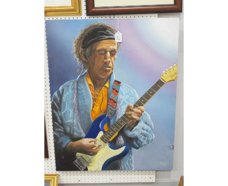 Roy Norris, Keith Richards Playing Fender Guitar, original artwork, signed and dated '06, 77 x 61cm.