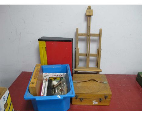 Artist's Equipment, including boxed Reeves chalks, table top desk, easel.