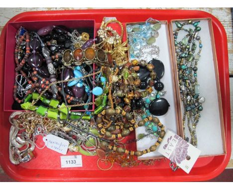 A Mixed Lot of Assorted Costume Jewellery, including bead necklaces, chains, Napier and other brooches, dress ring, clip on e