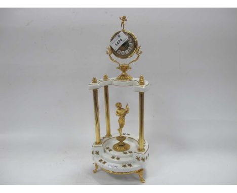 Italian Alfa Ceramic and Gilt Metal Mantel clock, decorated with cherubs 35cm high.