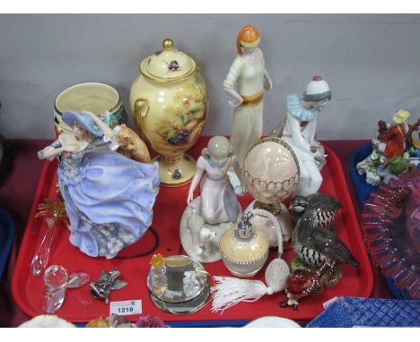 Aynsley 'Orchard Gold' Lidded Urn, 22cm high, Nao &amp; Leonardo figures, enamelled bird, etc:- One Tray.